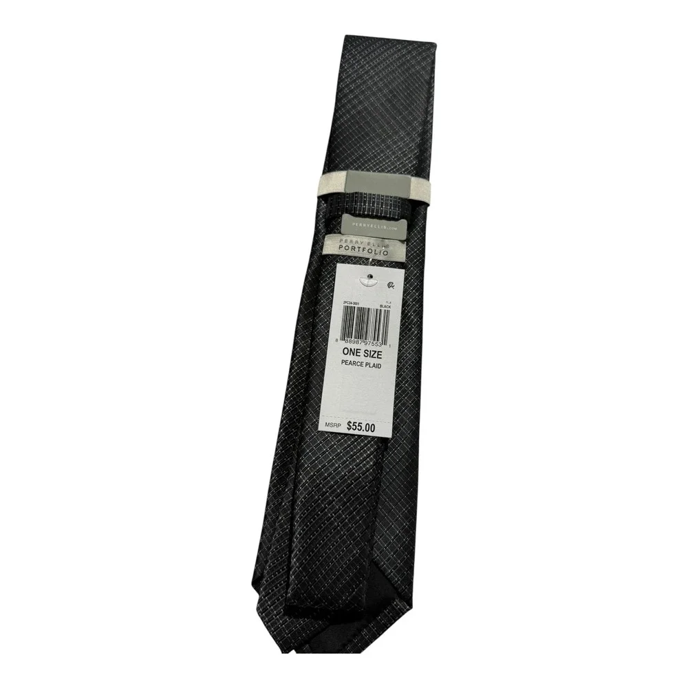 PERRY ELLIS Portfolio Men's Elegant Neck Tie Black color Micro Texture new - Picture 6 of 6